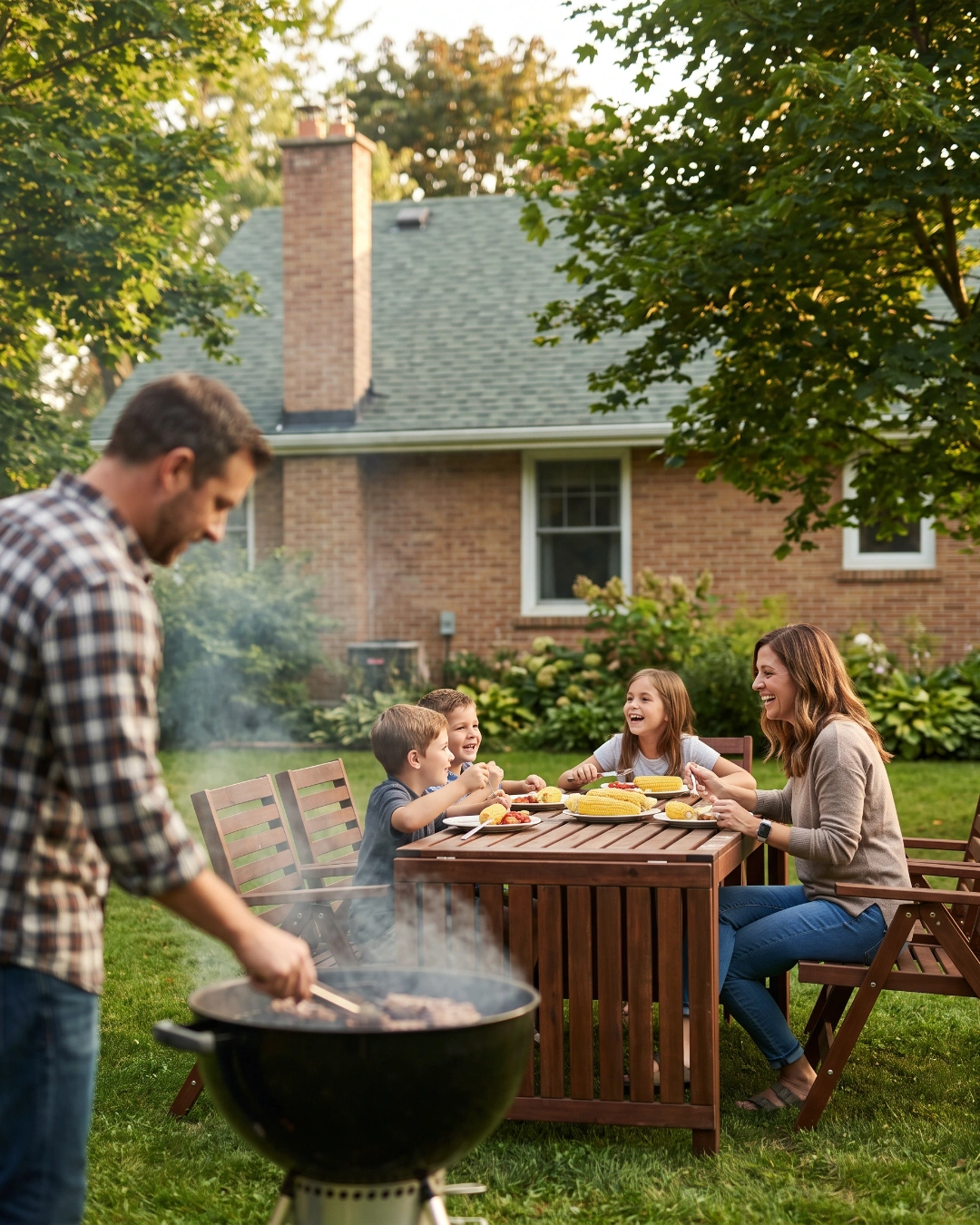 A family gathered for a backyard barbecue at their Ontario home